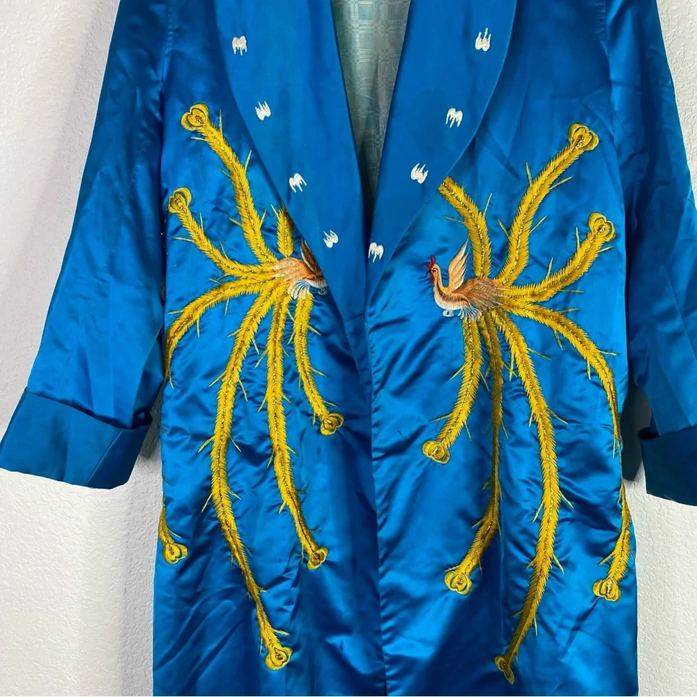 Vintage Mitopa Department Store Blue Satin Dragon Embroidered Asian Robe - Picture 6 of 14